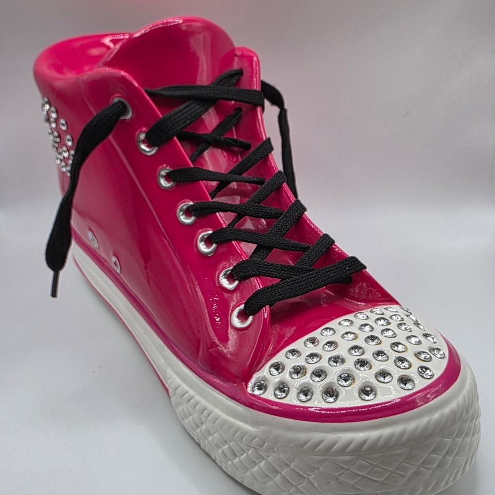 Pink Rhinestone High Top Sneaker Coin Bank - Ceramic - Starpoint NYC